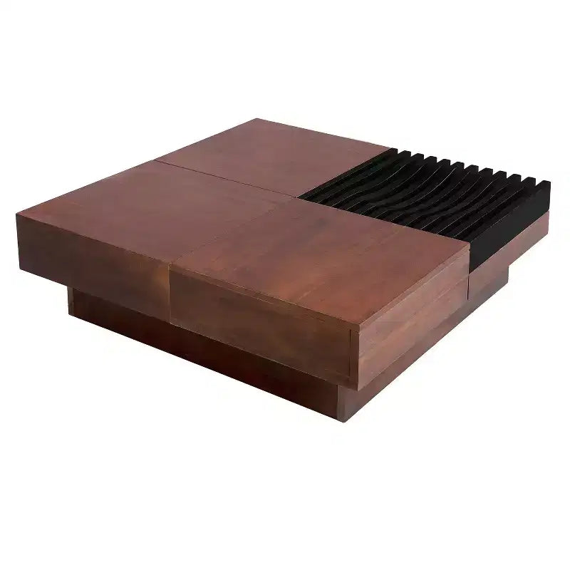 Table basse de rangement en bois d'acacia style rétro italien, coloris brun-noir