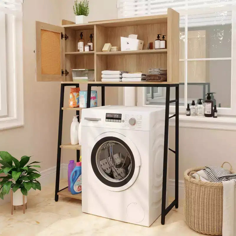 Meuble de rangement WC au-dessus des toilettes, Organisateur de toilettes peu encombrant avec porte en rotin PE