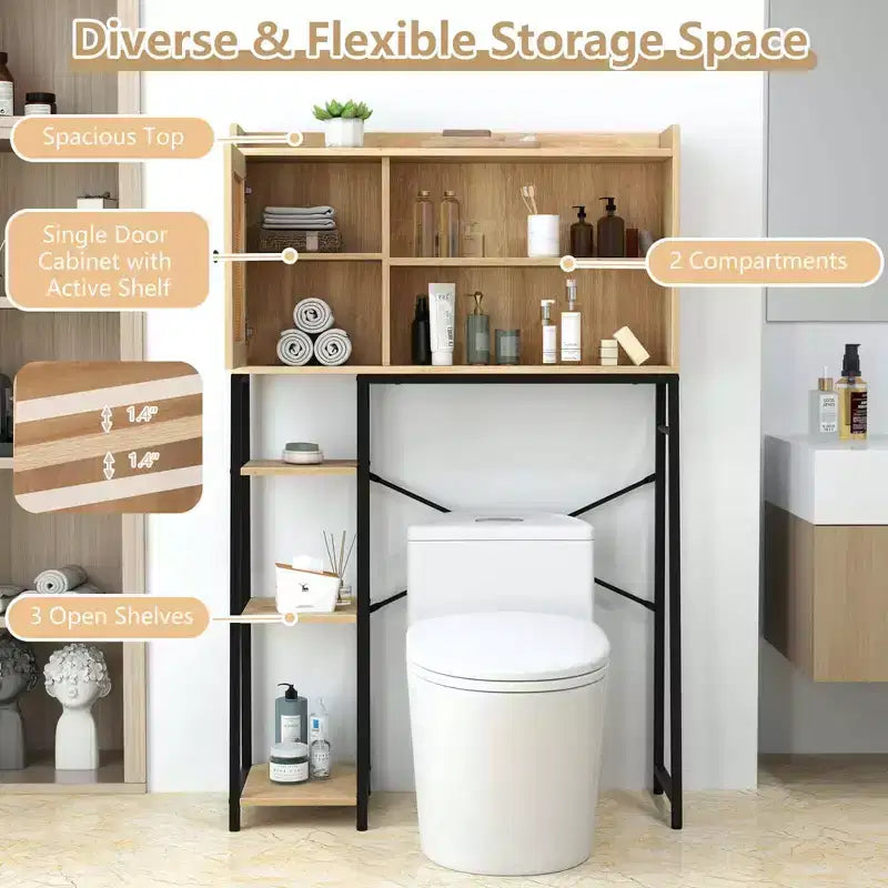 Meuble de rangement WC au-dessus des toilettes, Organisateur de toilettes peu encombrant avec porte en rotin PE