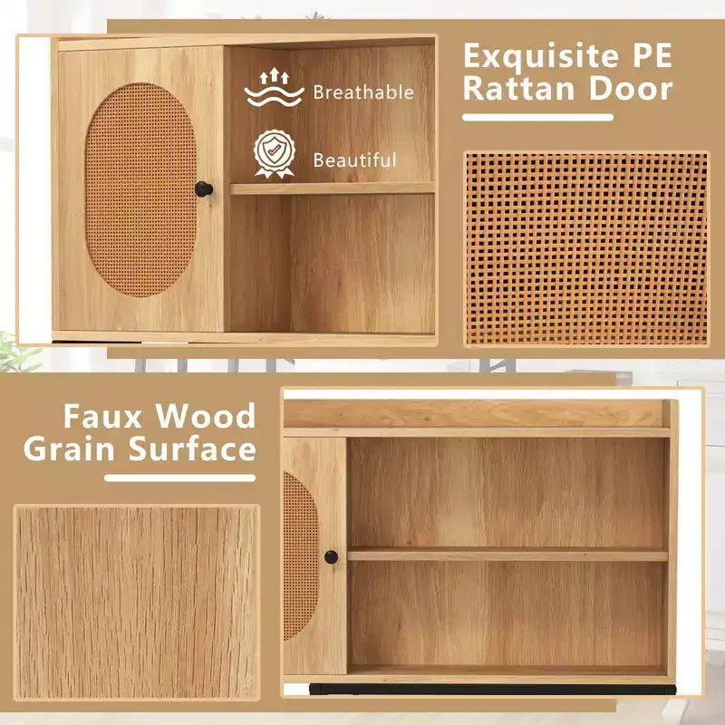 Meuble de rangement WC au-dessus des toilettes, Organisateur de toilettes peu encombrant avec porte en rotin PE