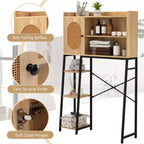 Meuble de rangement WC au-dessus des toilettes, Organisateur de toilettes peu encombrant avec porte en rotin PE