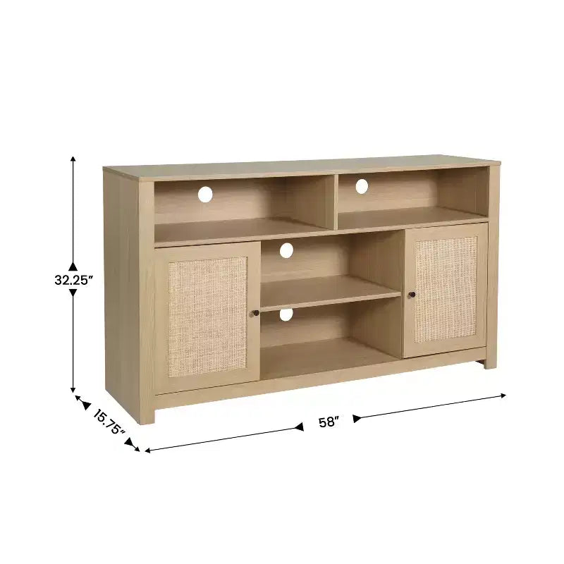 Merrick Lane 58 Buffet quatre portes de style moderne du milieu du siècle, meuble TV avec étagères, convient aux téléviseurs jusqu'à 65 pouces