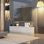 Meuble TV blanc au design minimaliste Famapy - Console multimédia : Lignes épurées, multiples compartiments et construction robuste