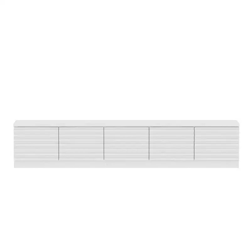 Meuble TV blanc au design minimaliste Famapy - Console multimédia : Lignes épurées, multiples compartiments et construction robuste