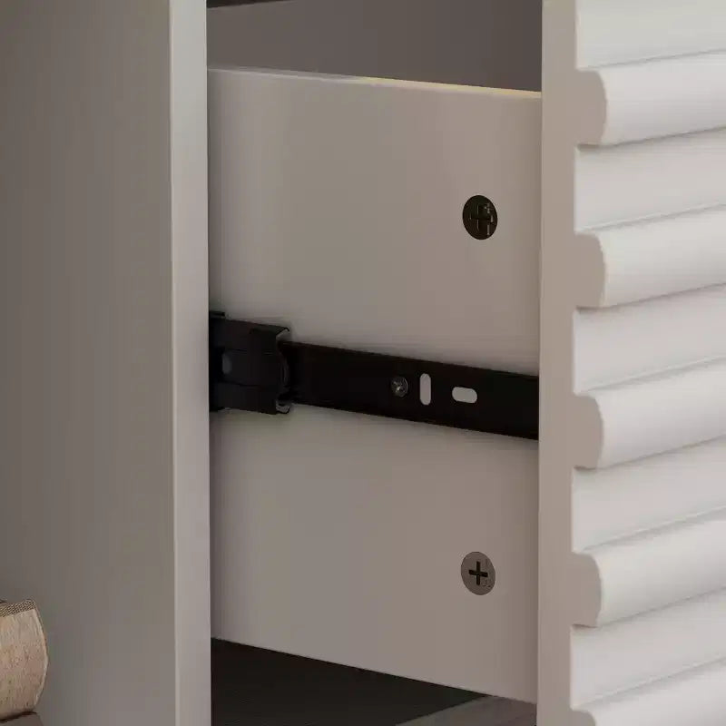 Meuble TV blanc au design minimaliste Famapy - Console multimédia : Lignes épurées, multiples compartiments et construction robuste
