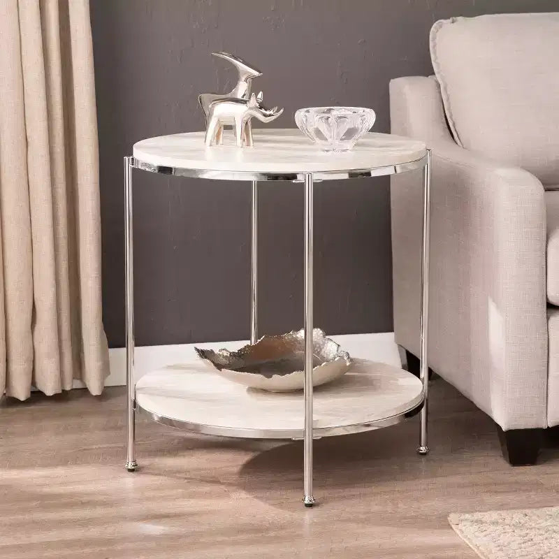Table d'appoint Silas ronde en similicuir - anthracite - SEI