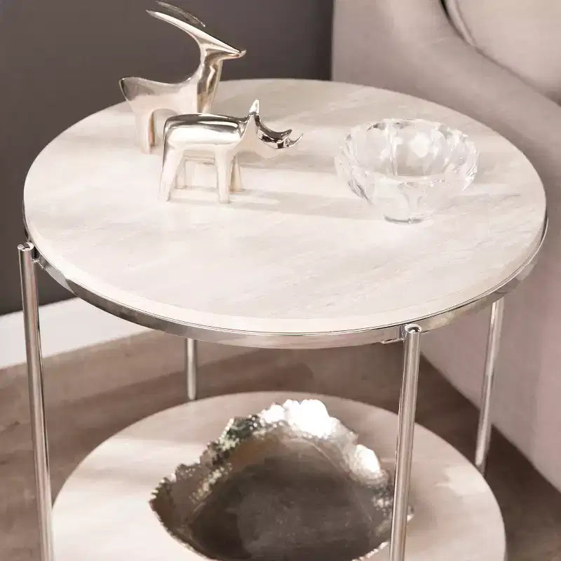 Table d'appoint Silas ronde en similicuir - anthracite - SEI