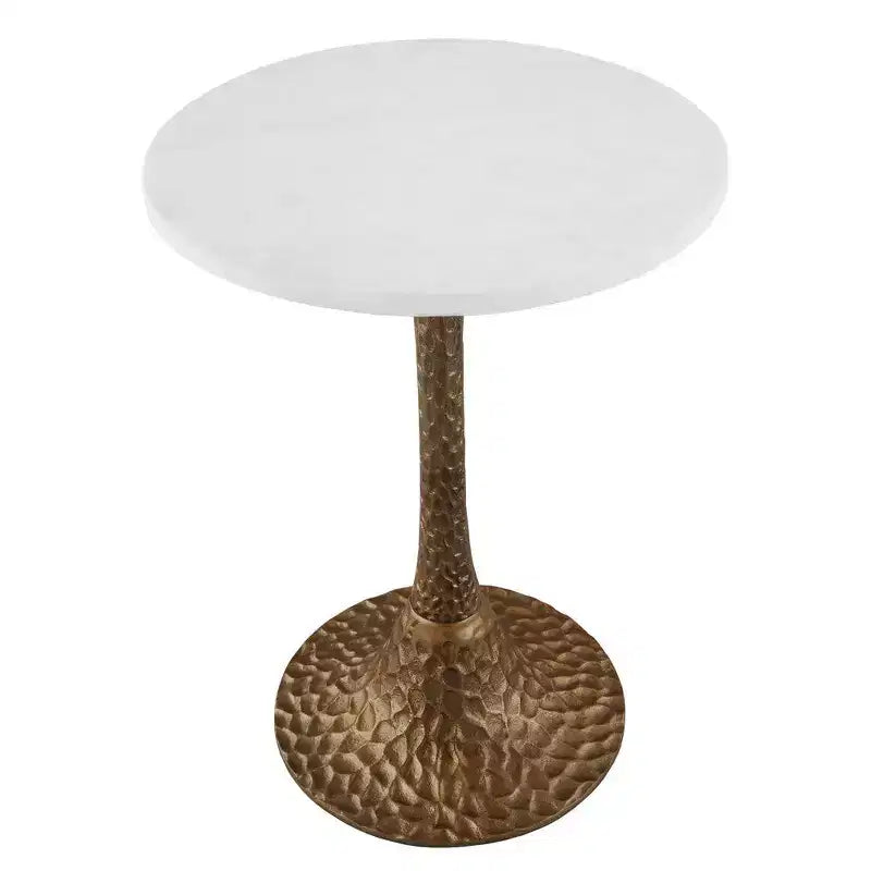 Table d'appoint Royal Hampton 52 cm de diamètre | Dessus rond en marbre blanc | Base piédestal martelé