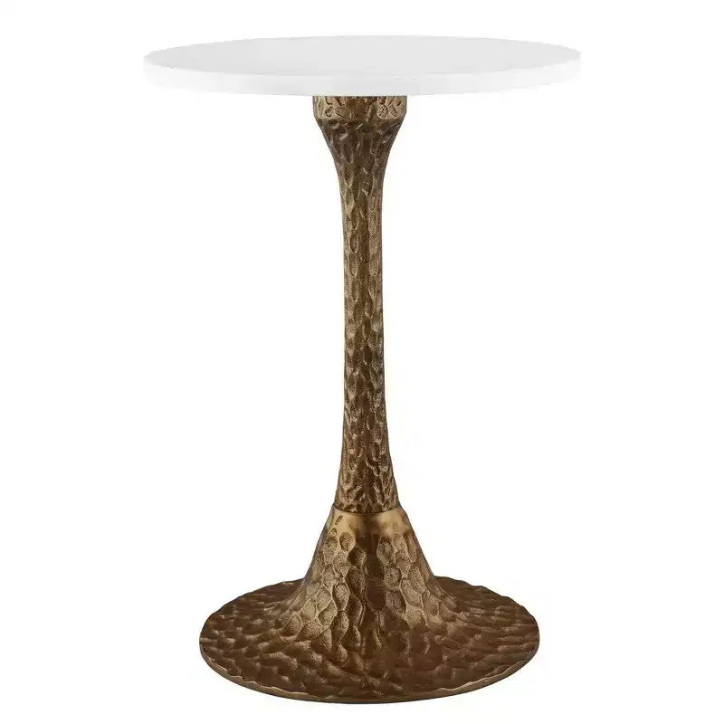 Table d'appoint Royal Hampton 52 cm de diamètre | Dessus rond en marbre blanc | Base piédestal martelé