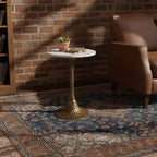 Table d'appoint Royal Hampton 52 cm de diamètre | Dessus rond en marbre blanc | Base piédestal martelé