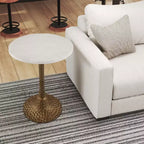 Table d'appoint Royal Hampton 52 cm de diamètre | Dessus rond en marbre blanc | Base piédestal martelé