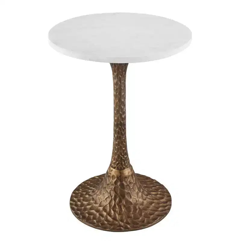 Table d'appoint Royal Hampton 52 cm de diamètre | Dessus rond en marbre blanc | Base piédestal martelé