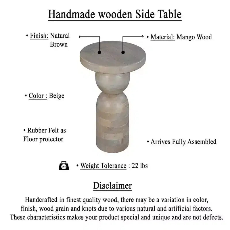 Table d'appoint ronde Royal Hampton de 30,5 cm, piédestal tourné, en bois de manguier beige au fini brun naturel