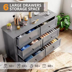 Commode GustoWave à 6 tiroirs, commode moderne avec poignées rondes et pieds robustes