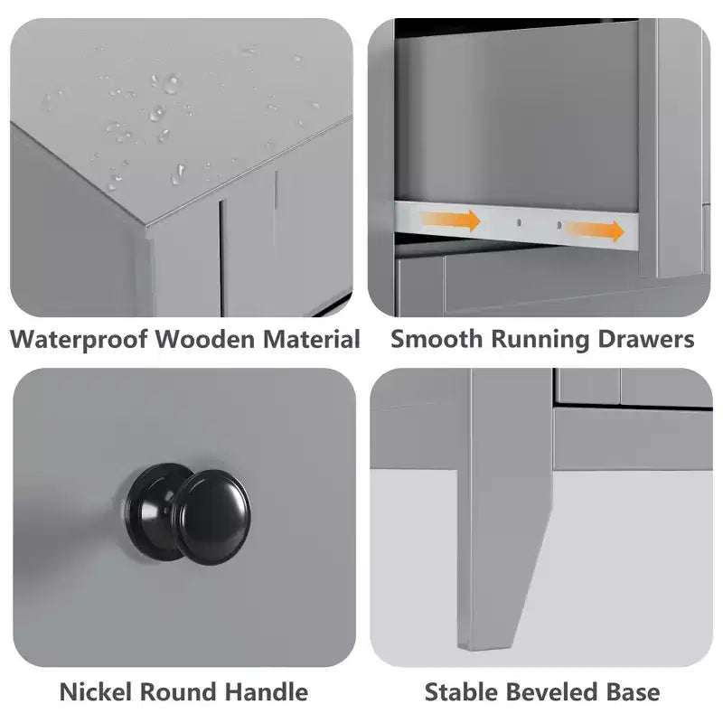 Commode GustoWave à 6 tiroirs, commode moderne avec poignées rondes et pieds robustes