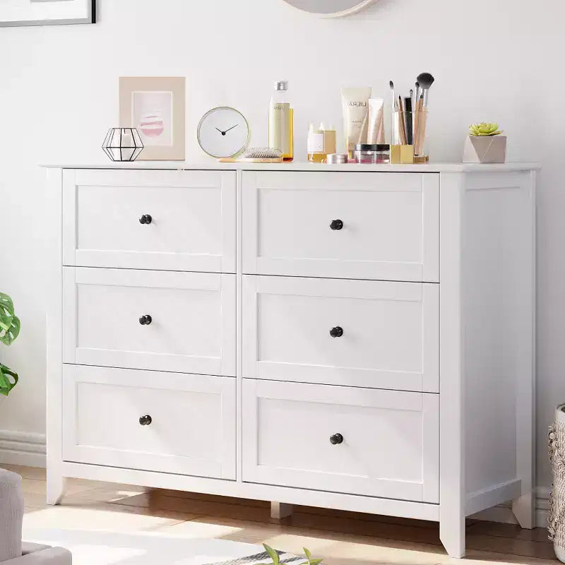 Commode GustoWave à 6 tiroirs, commode moderne avec poignées rondes et pieds robustes