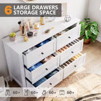 Commode GustoWave à 6 tiroirs, commode moderne avec poignées rondes et pieds robustes