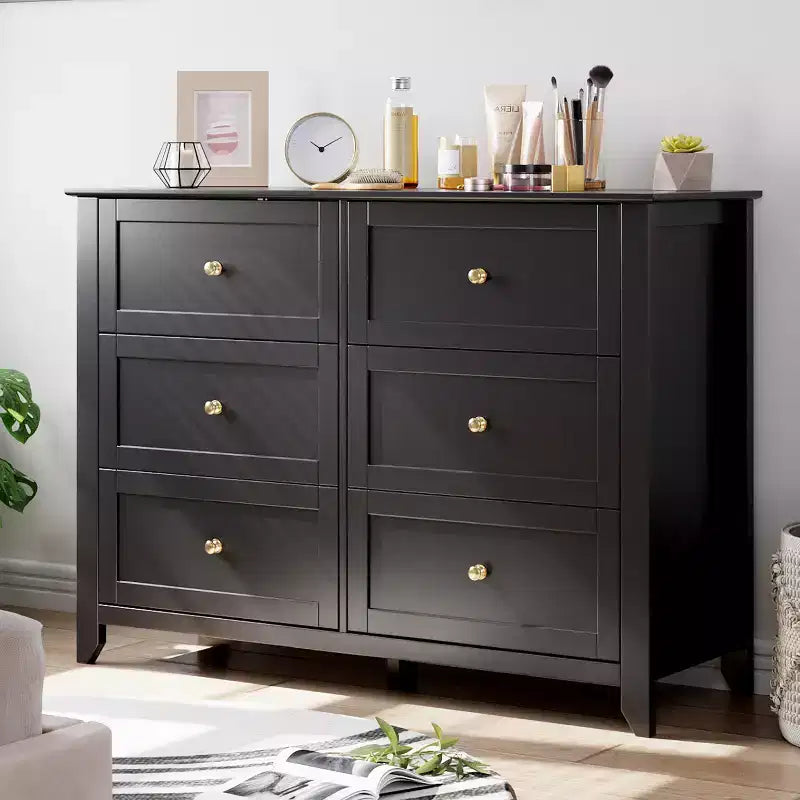 Commode GustoWave à 6 tiroirs, commode moderne avec poignées rondes et pieds robustes