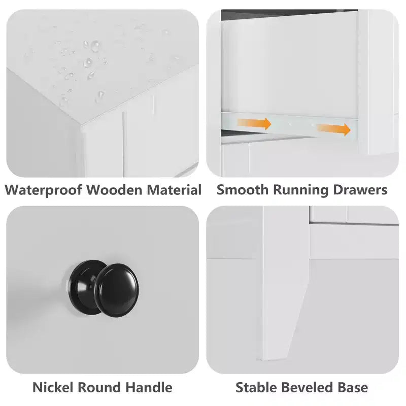 Commode GustoWave à 6 tiroirs, commode moderne avec poignées rondes et pieds robustes