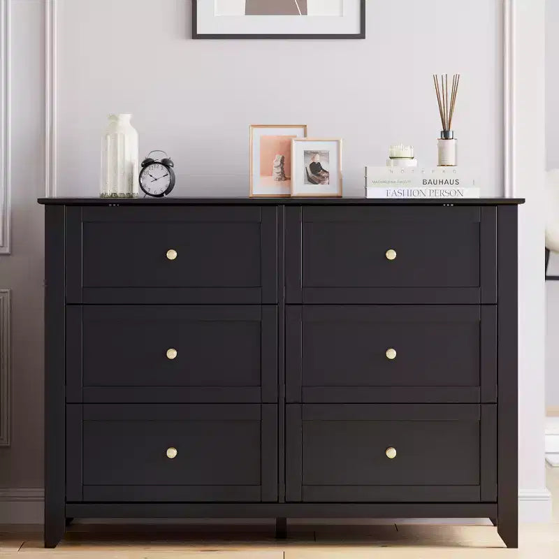Commode GustoWave à 6 tiroirs, commode moderne avec poignées rondes et pieds robustes