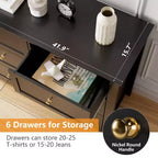 Commode GustoWave à 6 tiroirs, commode moderne avec poignées rondes et pieds robustes