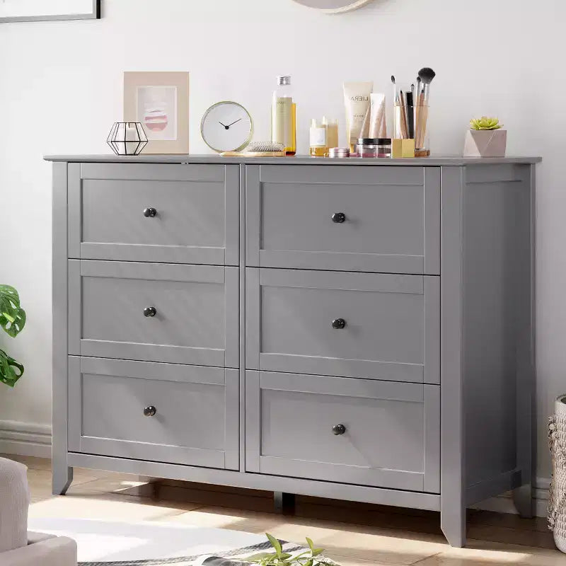 Commode GustoWave à 6 tiroirs, commode moderne avec poignées rondes et pieds robustes