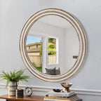 MAYEERTY Lot de 24 miroirs décoratifs ronds en bois pour décoration murale, miroir cercle rustique pour chambre à coucher, salon, bureau avec perles