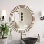 MAYEERTY Lot de 24 miroirs décoratifs ronds en bois pour décoration murale, miroir cercle rustique pour chambre à coucher, salon, bureau avec perles