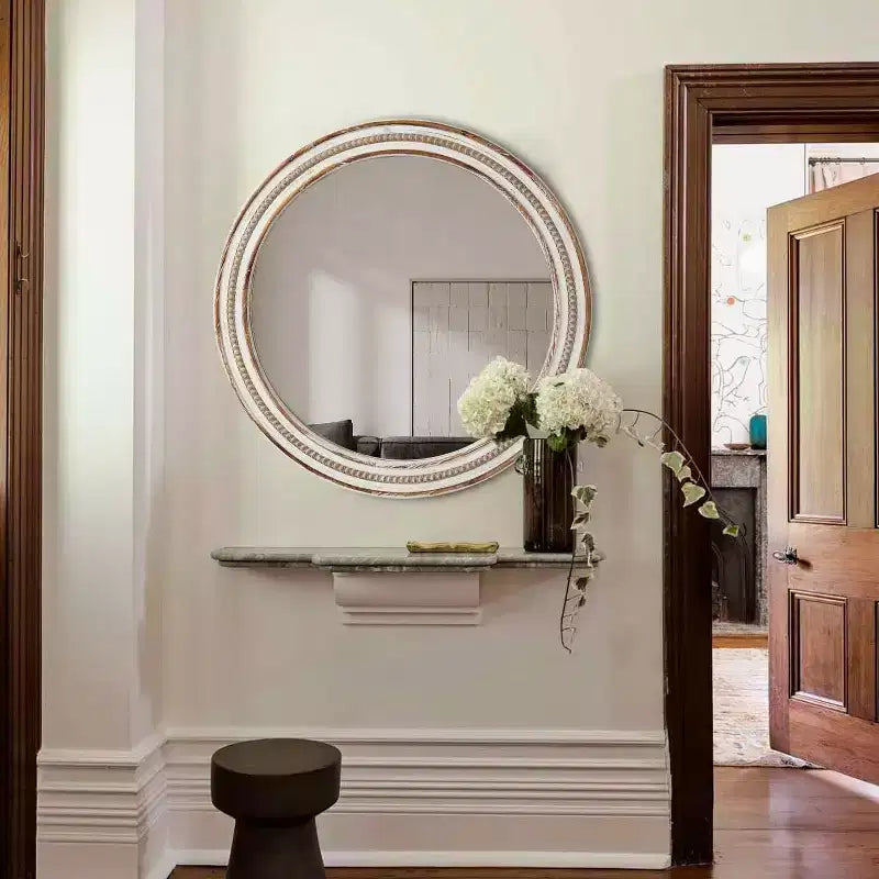 MAYEERTY Lot de 24 miroirs décoratifs ronds en bois pour décoration murale, miroir cercle rustique pour chambre à coucher, salon, bureau avec perles