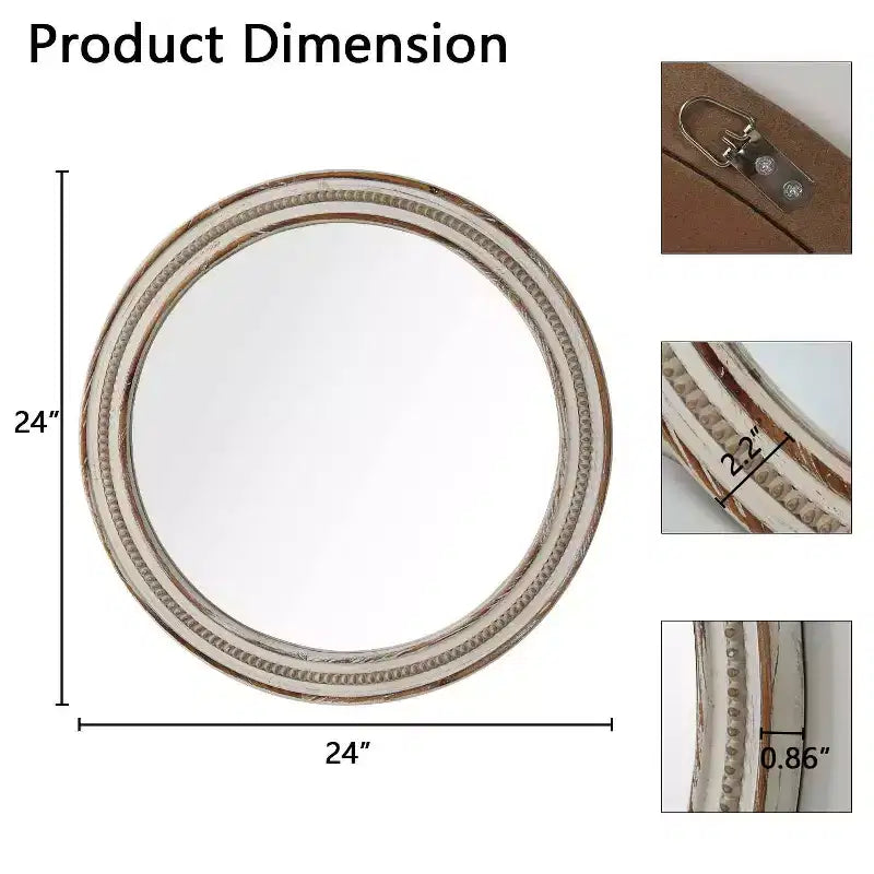 MAYEERTY Lot de 24 miroirs décoratifs ronds en bois pour décoration murale, miroir cercle rustique pour chambre à coucher, salon, bureau avec perles
