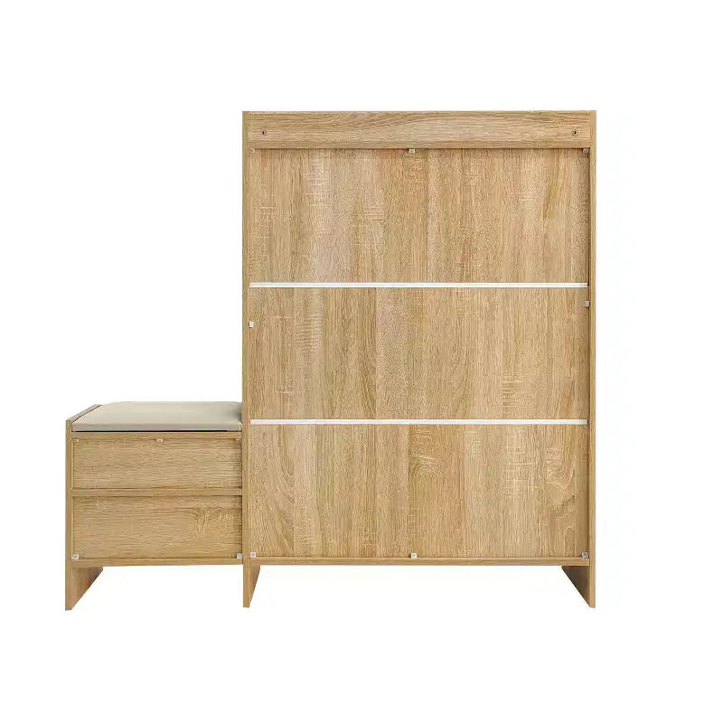 MAYEERTY Meuble à chaussures en rotin avec 2 tiroirs basculants, un tiroir de rangement et un banc pour l'entrée et le couloir, marron clair