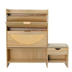 MAYEERTY Meuble à chaussures en rotin avec 2 tiroirs basculants, un tiroir de rangement et un banc pour l'entrée et le couloir, marron clair