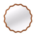 MAYEERTY 30 inched Wood Frame Wavy Round Decorative Mirror for Bedroom Bathroom Living Room Entryway Brown