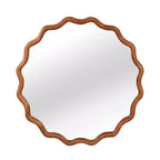 MAYEERTY 30 inched Wood Frame Wavy Round Decorative Mirror for Bedroom Bathroom Living Room Entryway Brown