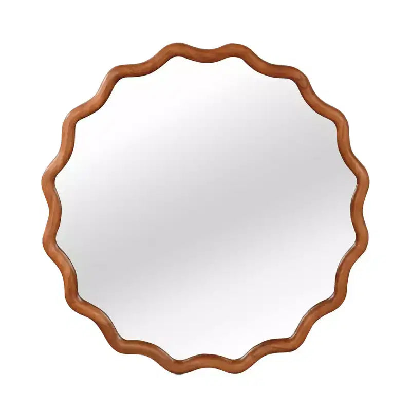 MAYEERTY 30 inched Wood Frame Wavy Round Decorative Mirror for Bedroom Bathroom Living Room Entryway Brown