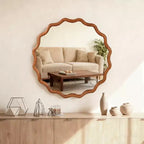 MAYEERTY Miroir décoratif rond ondulé à cadre en bois de 76 cm pour chambre, salle de bain, salon, entrée Marron