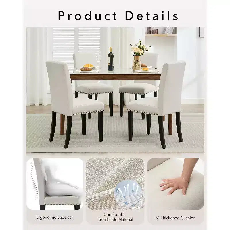 Lot de 2 chaises de salle à manger, chaises modernes tapissées en tissu, pieds en bois, capacité de charge de 120 kg, facile à nettoyer, pour salle à manger, cuisine, maison.