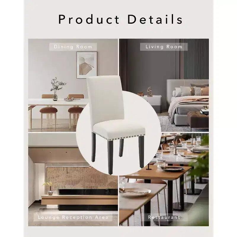 Lot de 2 chaises de salle à manger, chaises modernes tapissées en tissu, pieds en bois, capacité de charge de 120 kg, facile à nettoyer, pour salle à manger, cuisine, maison.