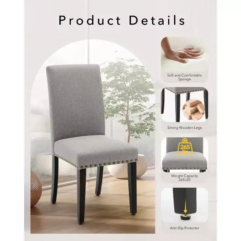 Lot de 2 chaises de salle à manger, chaises modernes tapissées en tissu, pieds en bois, capacité de charge de 120 kg, facile à nettoyer, pour salle à manger, cuisine, maison.