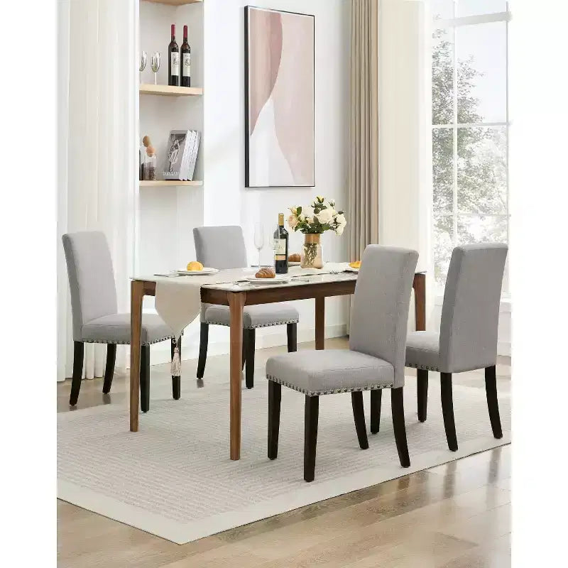 Lot de 2 chaises de salle à manger, chaises modernes tapissées en tissu, pieds en bois, capacité de charge de 120 kg, facile à nettoyer, pour salle à manger, cuisine, maison.