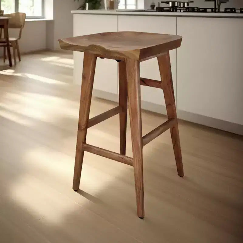 Tabouret de bar sans dossier Royal Hampton 29 pouces, siège en bois de selle fait main, bois d'acacia