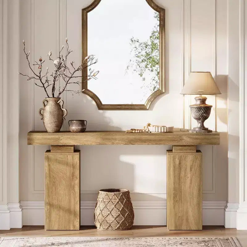 Console en bois de 160 cm, table d'entrée de style ferme derrière le canapé, meuble d'entrée moderne pour salon, entrée, couloir