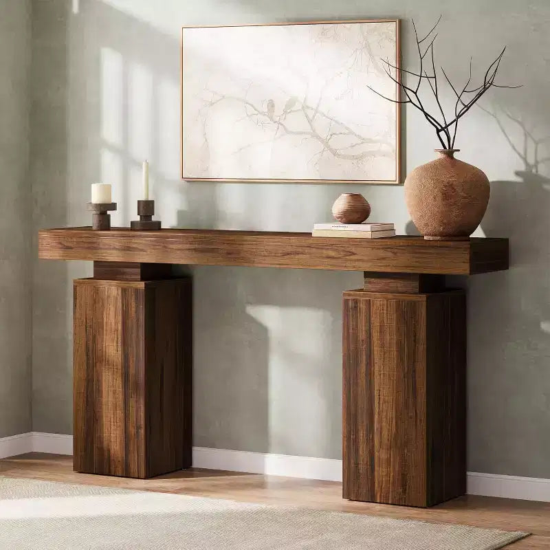 Console en bois de 160 cm, table d'entrée de style ferme derrière le canapé, meuble d'entrée moderne pour salon, entrée, couloir