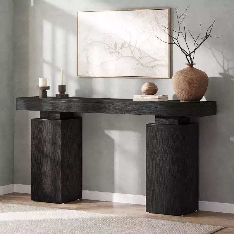 Console en bois de 160 cm, table d'entrée de style ferme derrière le canapé, meuble d'entrée moderne pour salon, entrée, couloir