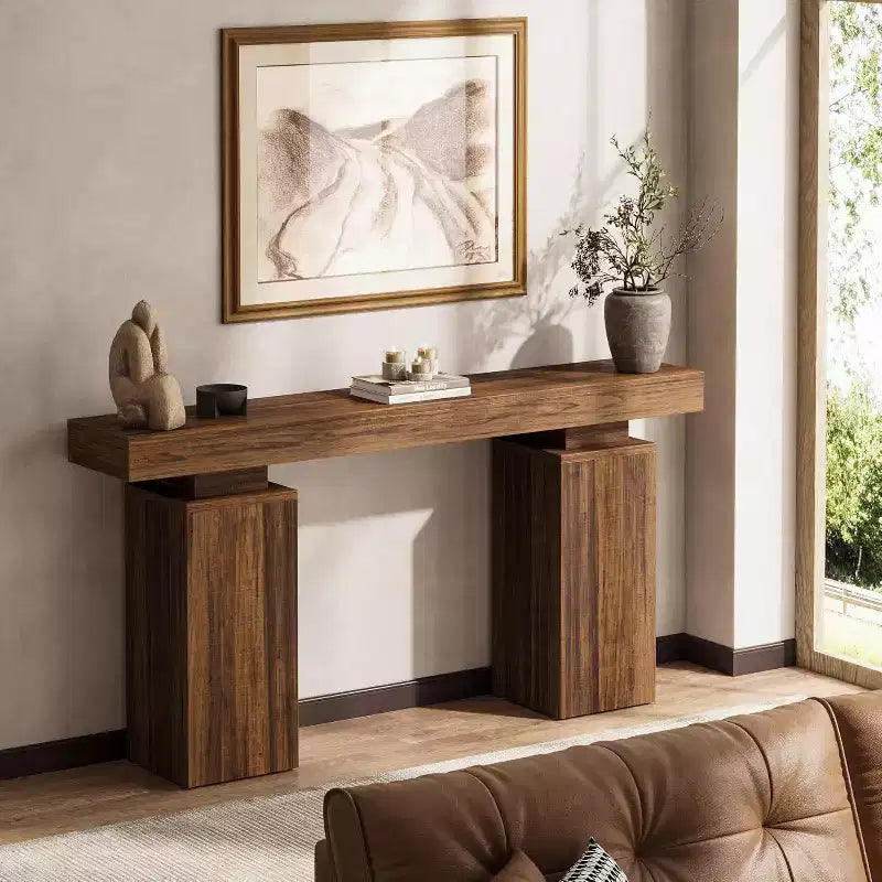 Console en bois de 160 cm, table d'entrée de style ferme derrière le canapé, meuble d'entrée moderne pour salon, entrée, couloir