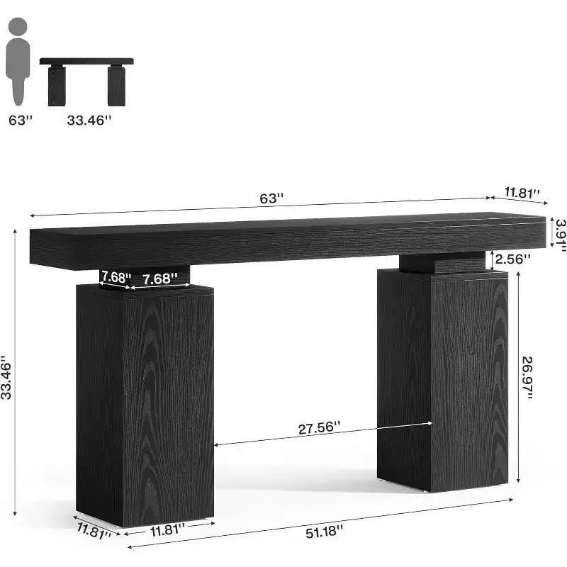 Console en bois de 160 cm, table d'entrée de style ferme derrière le canapé, meuble d'entrée moderne pour salon, entrée, couloir