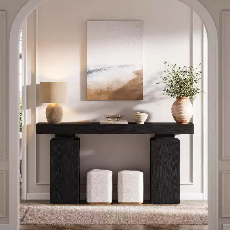 Console en bois de 160 cm, table d'entrée de style ferme derrière le canapé, meuble d'entrée moderne pour salon, entrée, couloir