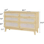 Commode 6 tiroirs en rotin avec prises et ports USB, meuble de rangement en bois pour chambre à coucher (assemblage simple)