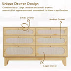 Commode 6 tiroirs en rotin avec prises et ports USB, meuble de rangement en bois pour chambre à coucher (assemblage simple)