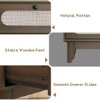 Commode 6 tiroirs en rotin avec prises et ports USB, meuble de rangement en bois pour chambre à coucher (assemblage simple)